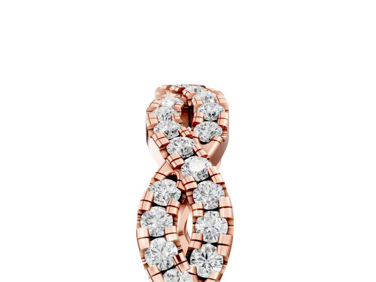 Round Diamond Twisted Eternity Band with Pavé and Shared Prong Setting Rose gold