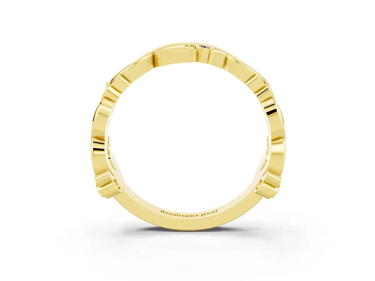Round Amethyst Leaf Eternity Band with Bezel Setting Yellow gold
