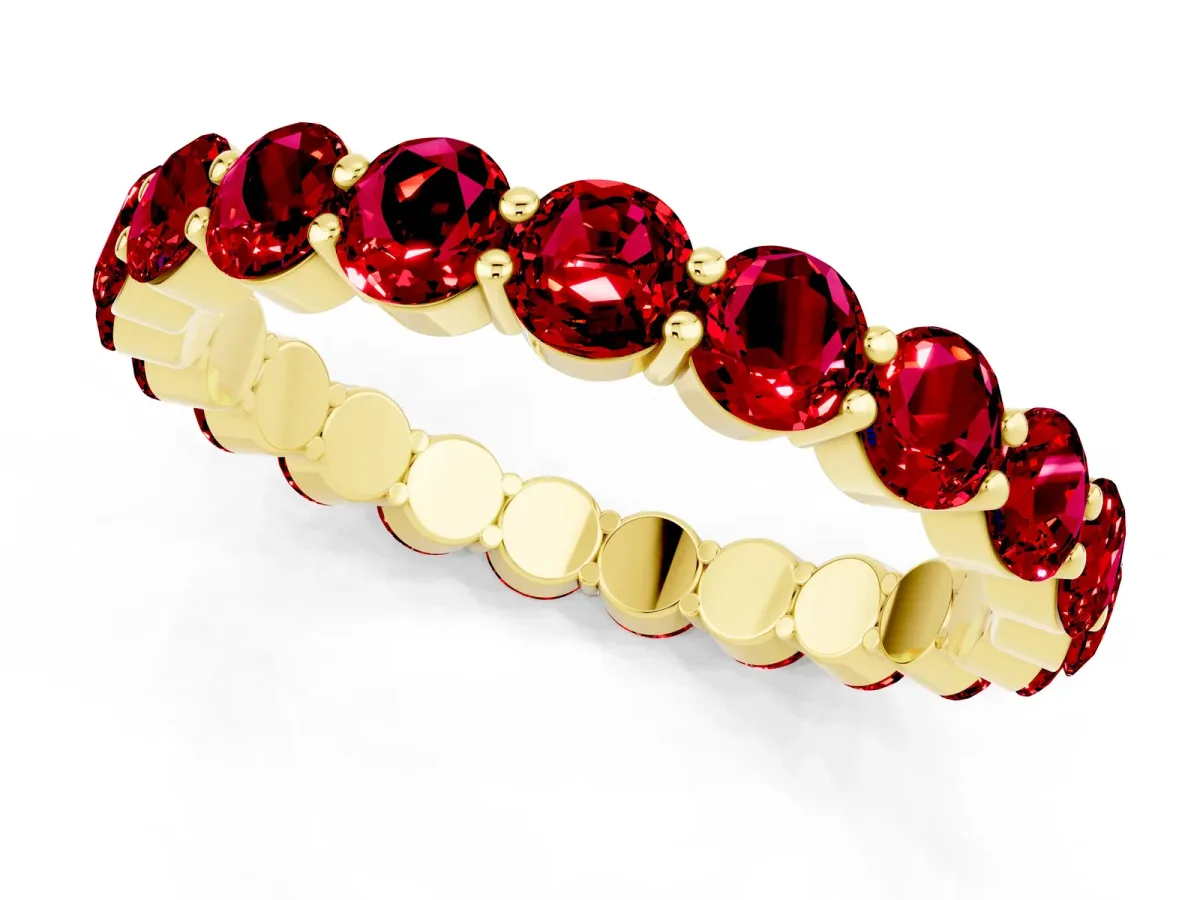 Round Ruby Eternity Band with U-Prong Setting Yellow gold
