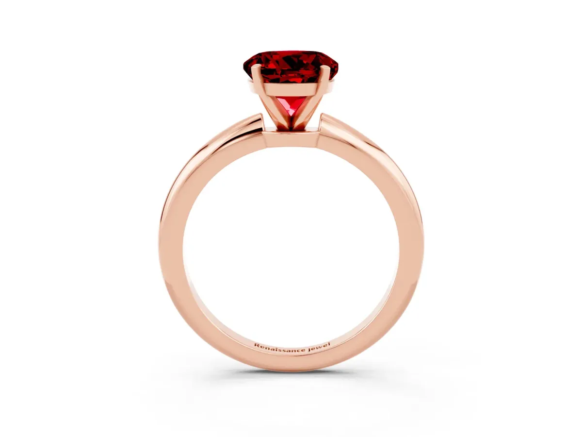 Round Cut Ruby Solitaire Ring with Six-Prong Setting and Classic Band Rose gold