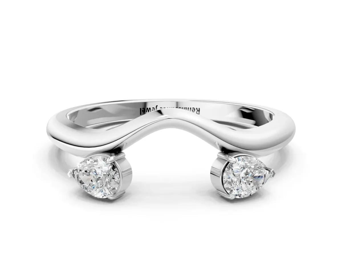 Pear Cut Diamond Two-Stone Open Band Ring with Prong Setting Silver