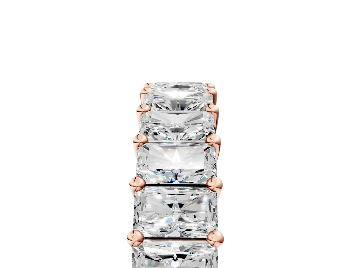 radiant Cut half eternity band with shared prong setting Rose gold