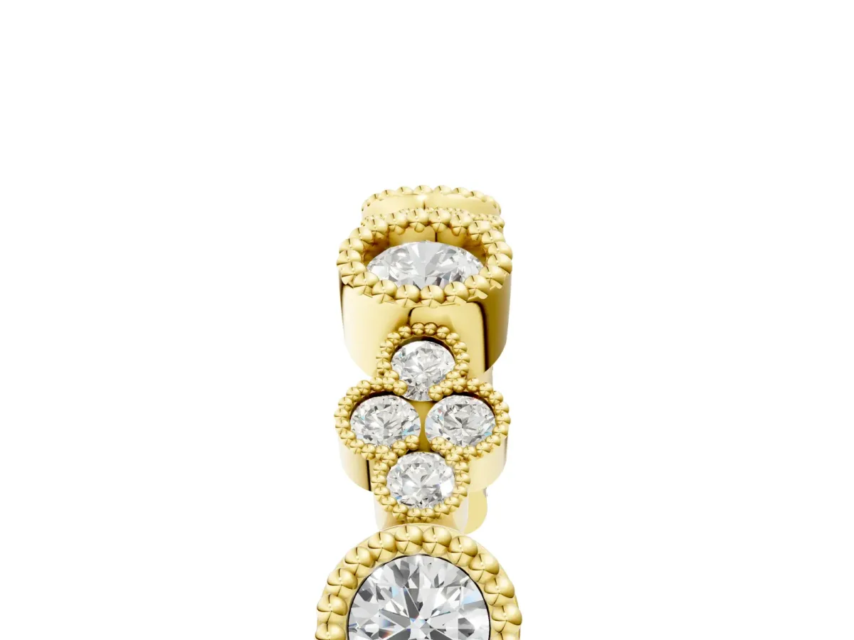 Milgrain Bezel Set Round Diamond Cluster Eternity Band Yellow gold