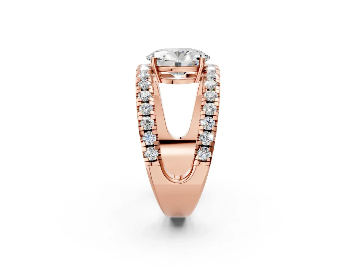 Oval Cut Solitaire Split Shank Pave Diamond Ring Rose gold