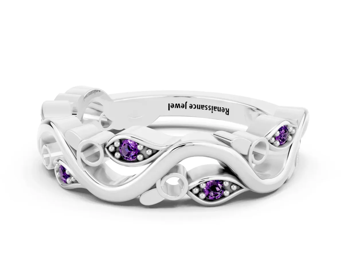 Marquise Amethyst Vine Eternity Band with Bezel Setting Silver