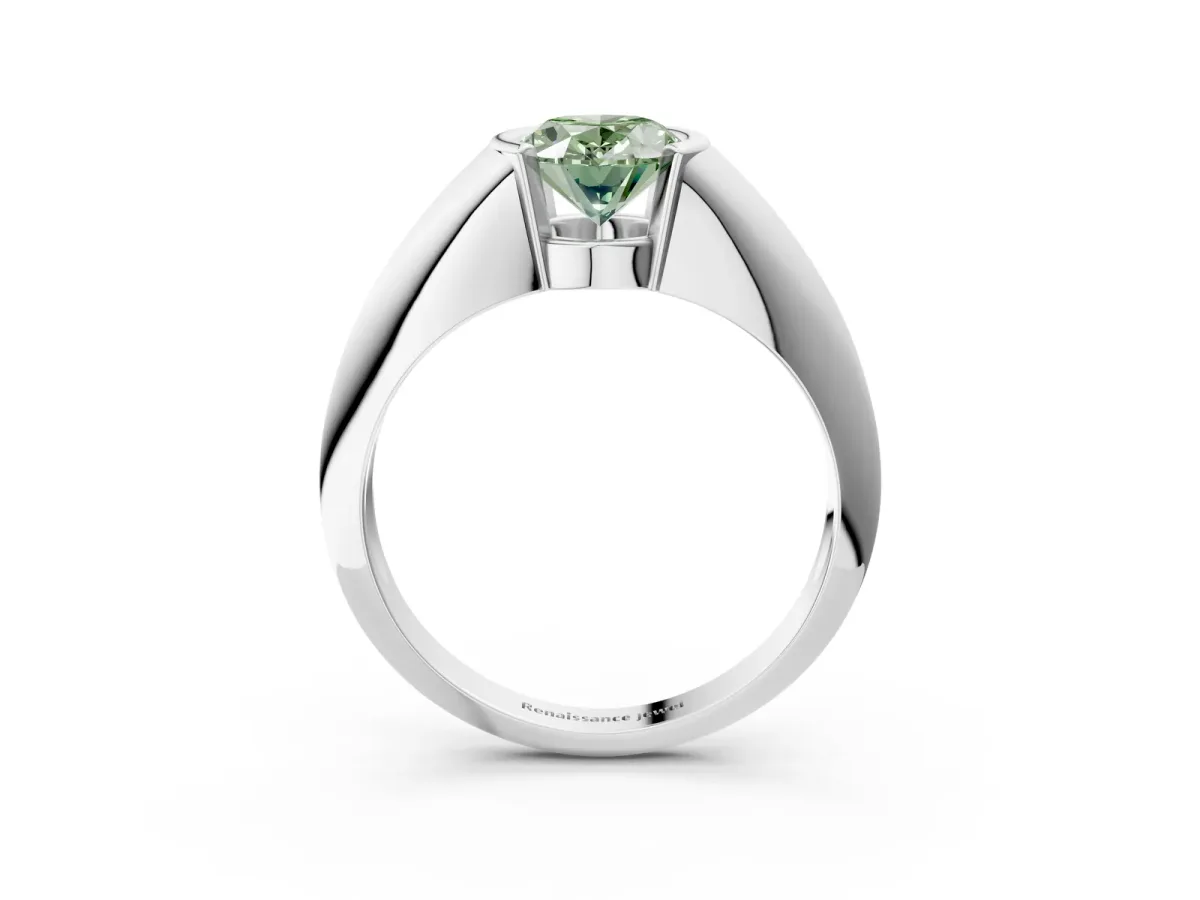 Fancy Green Oval Cut Solitaire Tension Set Diamond Ring Platinum