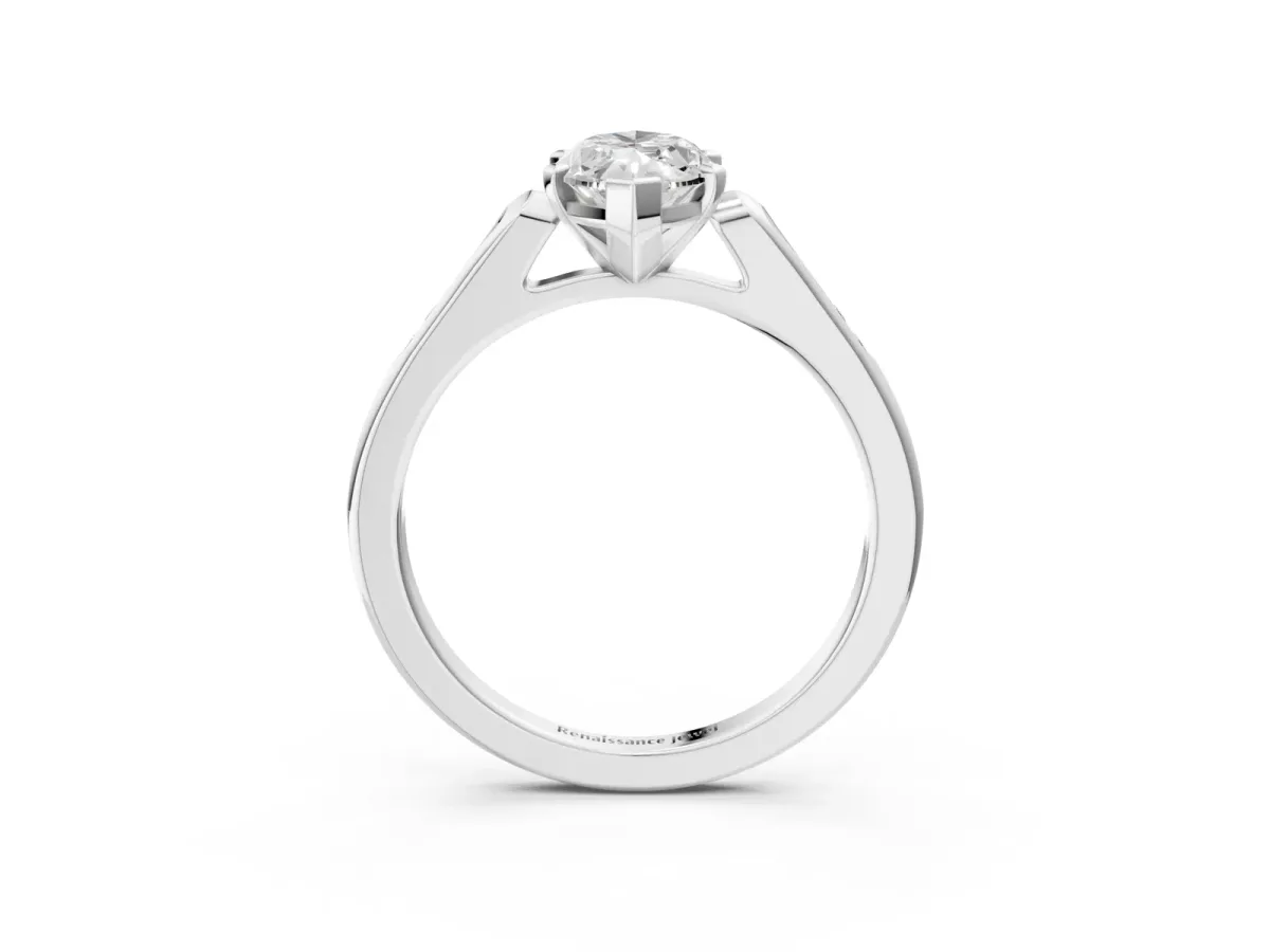 Marquise Cut Diamond Solitaire Ring with Channel Set Round Band and Prong Setting Silver