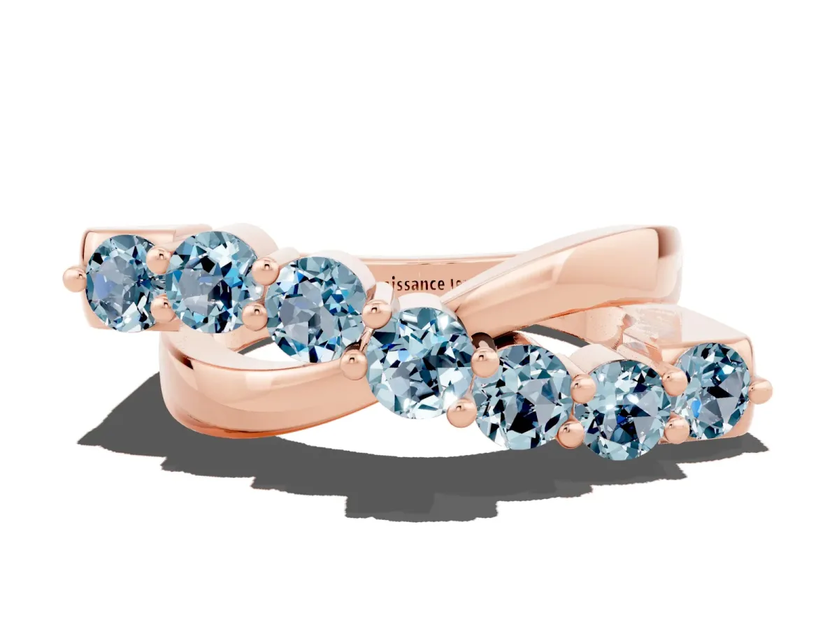 Round Aquamarine Prong-Set Crossover Band Rose gold