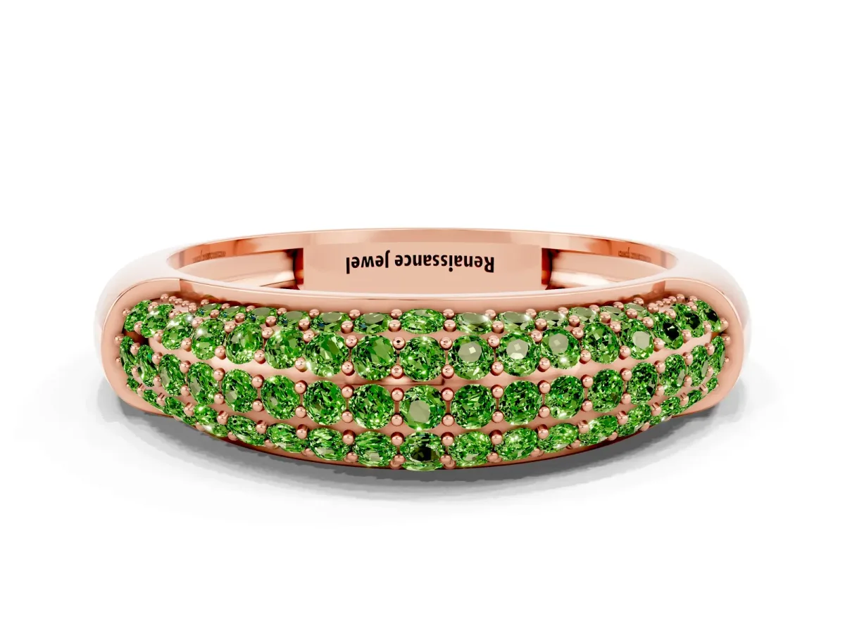 Three-Row Pavé Round Peridot Dome Band Rose gold