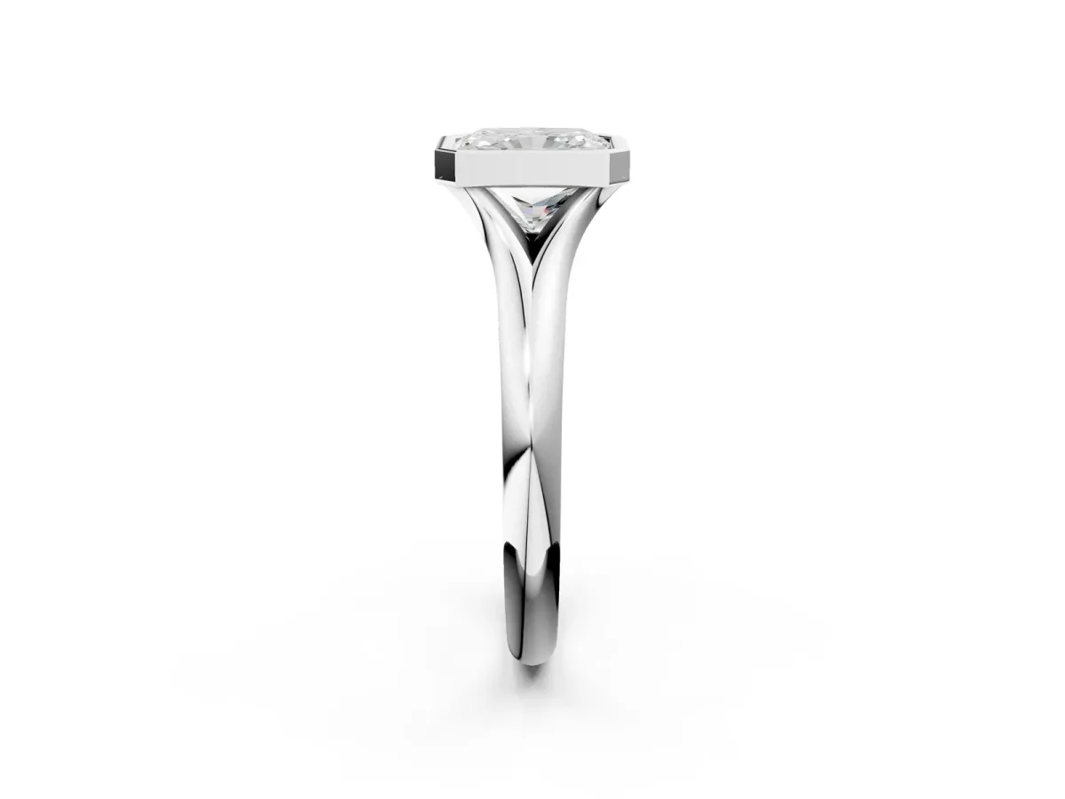 Bezel Set Radiant Cut Solitaire Diamond Ring with Smooth Band Platinum