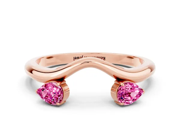 Pear Cut Pink Sapphire Two-Stone Open Band Ring with Prong Setting Rose gold