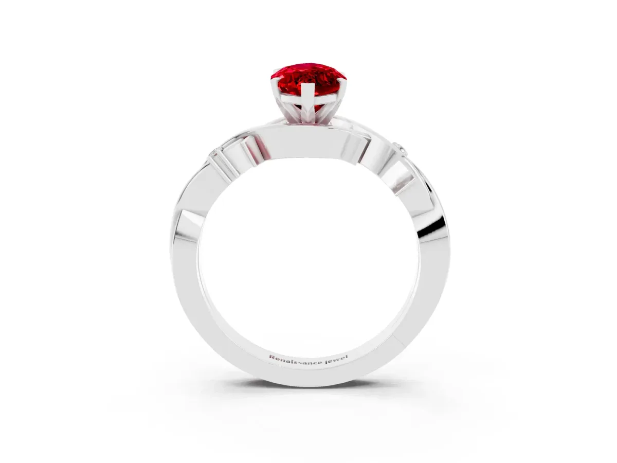 Marquise Cut Ruby Solitaire Ring with Twisted Band and Prong Setting White gold