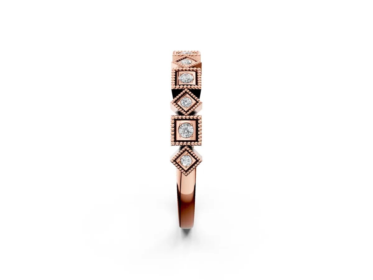 Milgrain Square Diamond Eternity Band with Bezel Setting Rose gold