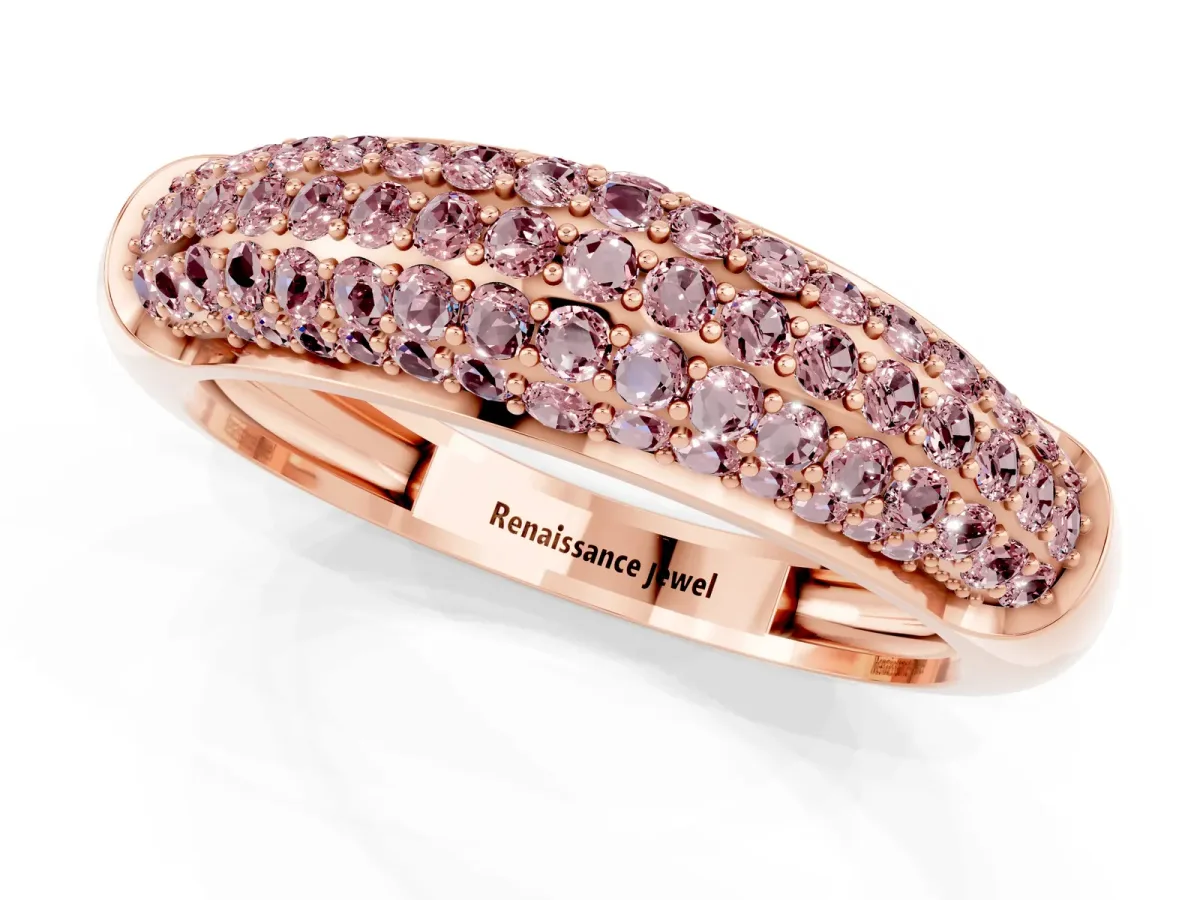 Three-Row Pavé Round Morganite Dome Band Rose gold