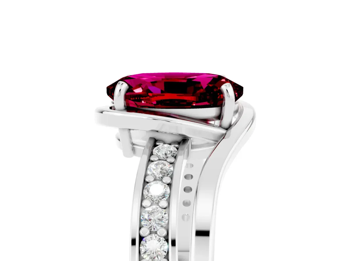 Oval Cut Garnet Solitaire Ring with Split Shank and Prong Setting White gold