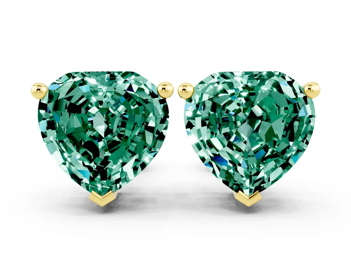 Heart Cut Green Sapphire Stud Earrings Yellow gold