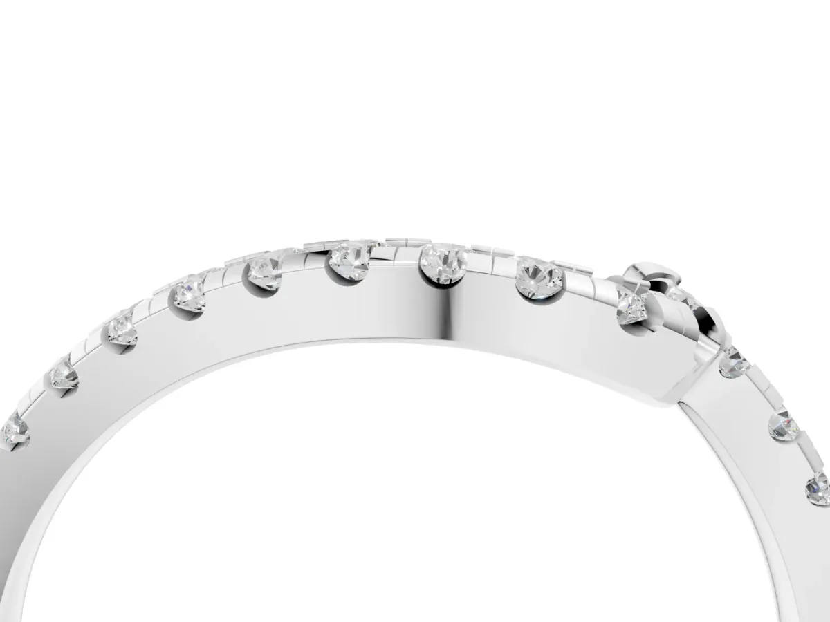 Pavé Round Diamond Chevron Band with Prong Setting Silver