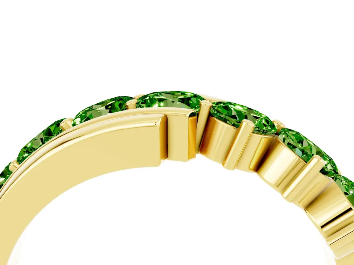 Round Peridot Wave Band with Channel and Shared Prong Setting Yellow gold