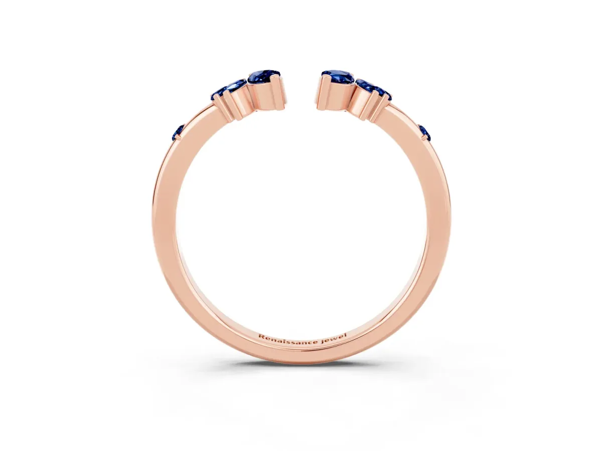 Open Marquise Cluster Blue Sapphire Band with Prong Setting Rose gold