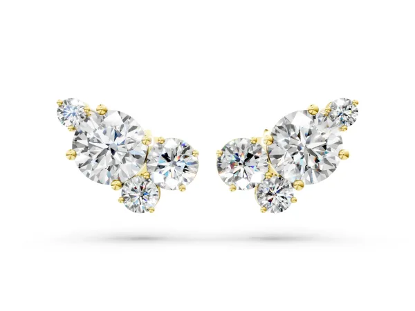 Round and Oval Diamond Hydrangea Bouquet Stud Earrings with Round Diamond Accents Yellow gold