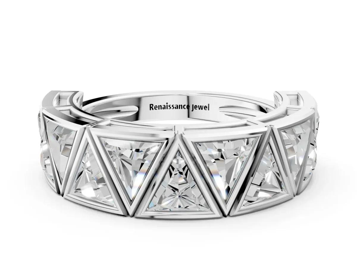 Triangle Diamond Geometric Mens Band Silver