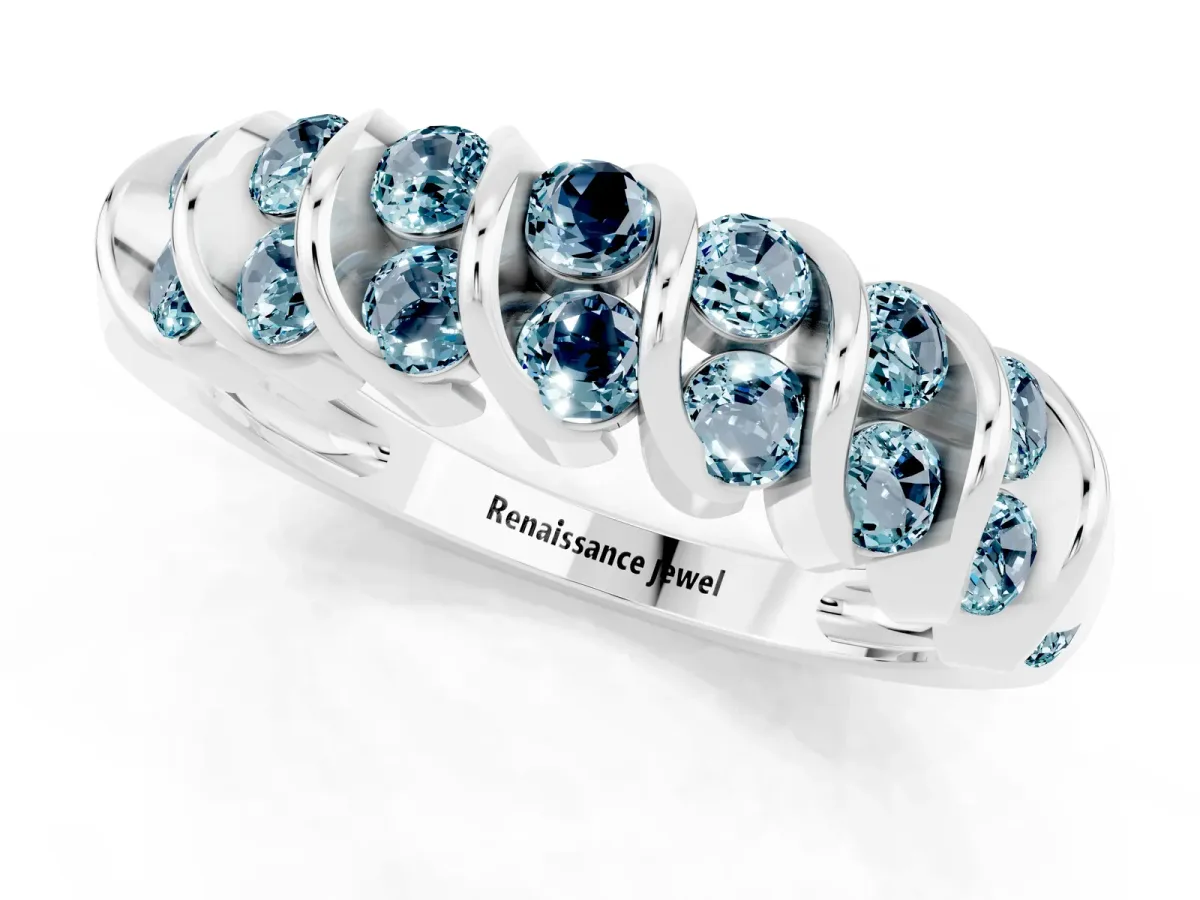 Channel Set Round Aquamarine Multi-Row Band White gold