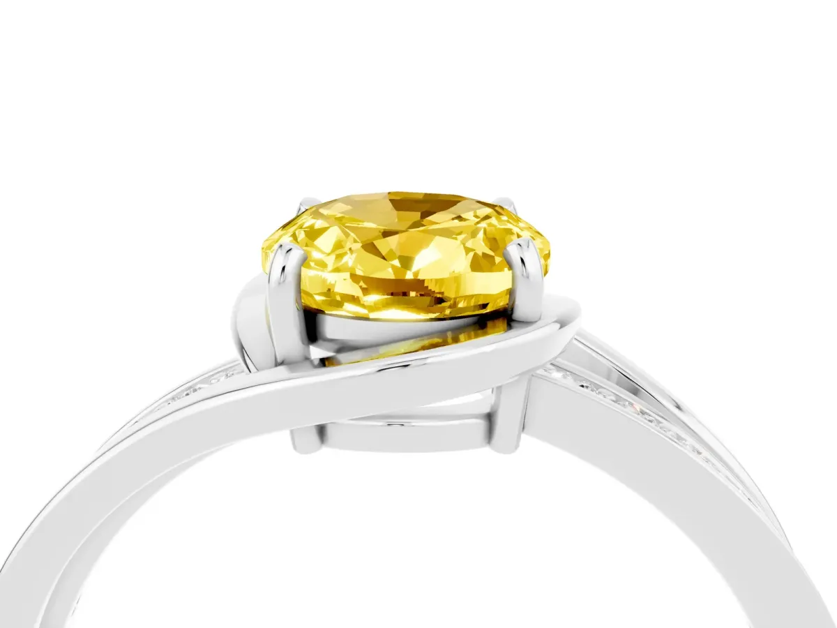 Oval Cut Yellow Sapphire Solitaire Ring with Split Shank and Prong Setting White gold
