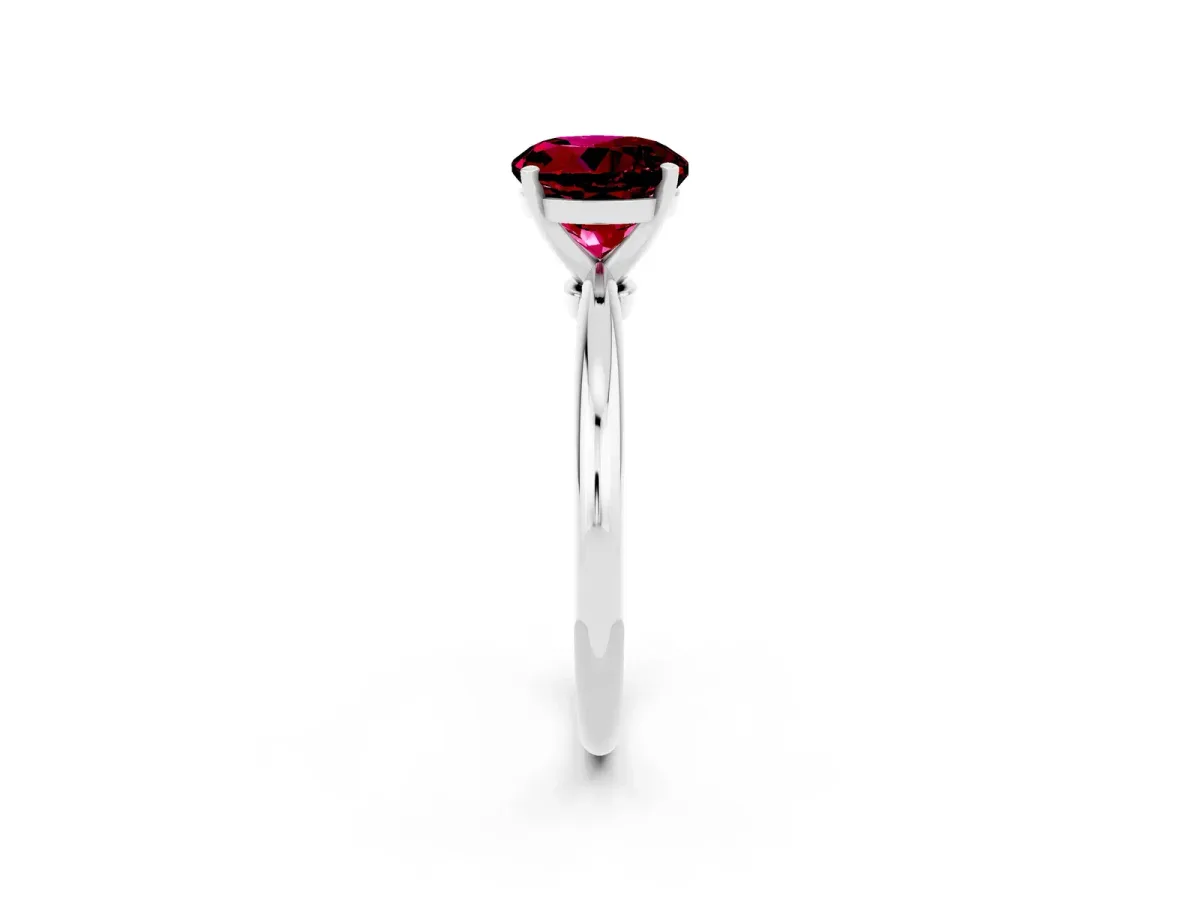 Round Cut Garnet Solitaire Ring with Six-Prong Setting and Classic Band Silver