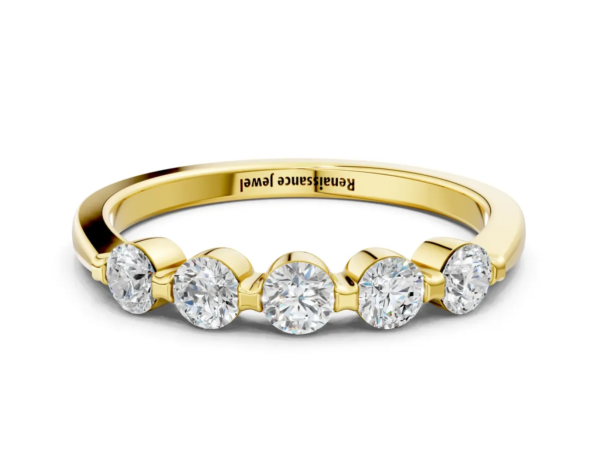Five-Stone Round Cut Diamond Prong-Set Half Eternity Band Yellow gold