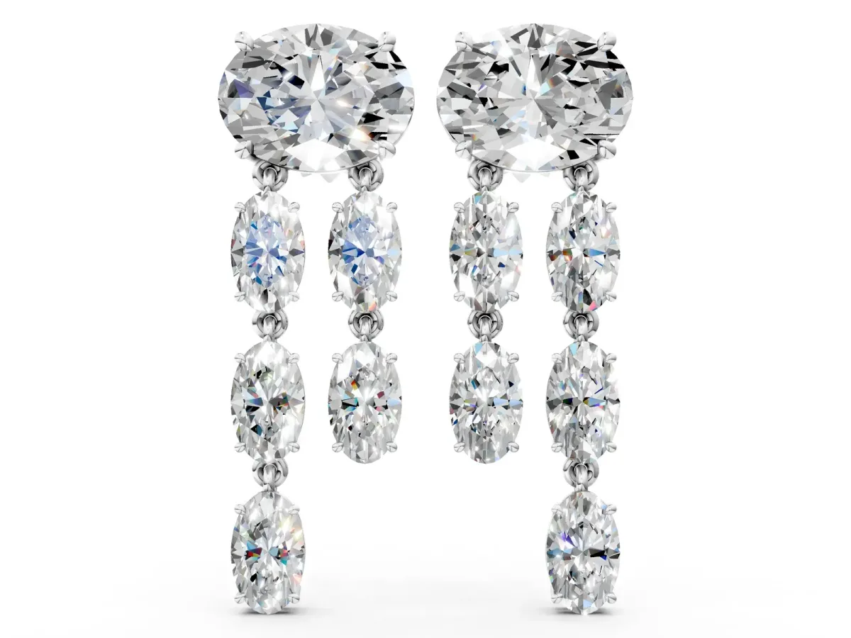 Oval Cut Diamond Multi-Row Drop Earrings White gold