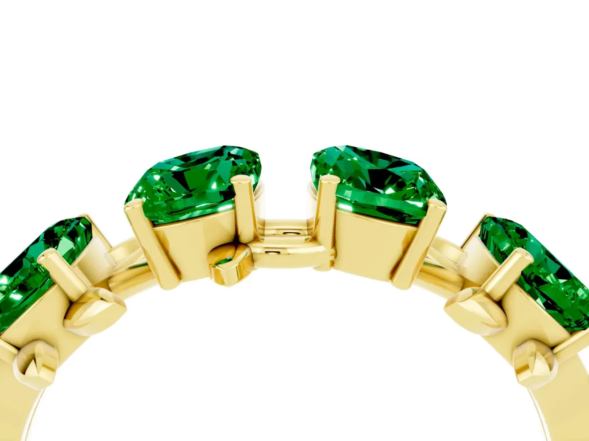 Emerald Cut Emerald Prong-Set Half Eternity Band Yellow gold