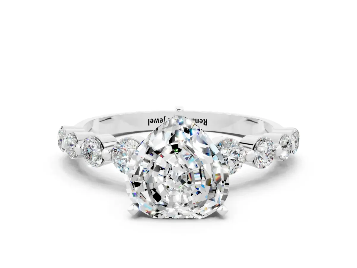 Heart Cut Solitaire Moissanite Ring with Pave Band and Four-Prong Setting Silver