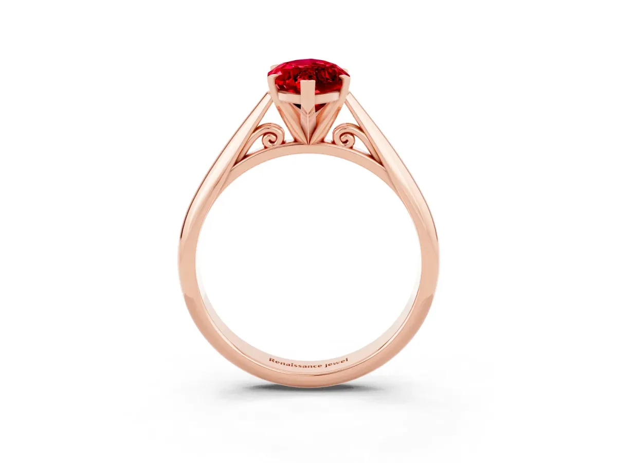 Marquise Cut Ruby Solitaire Engagement Ring with Cathedral Setting and Four-Prong Mount Rose gold
