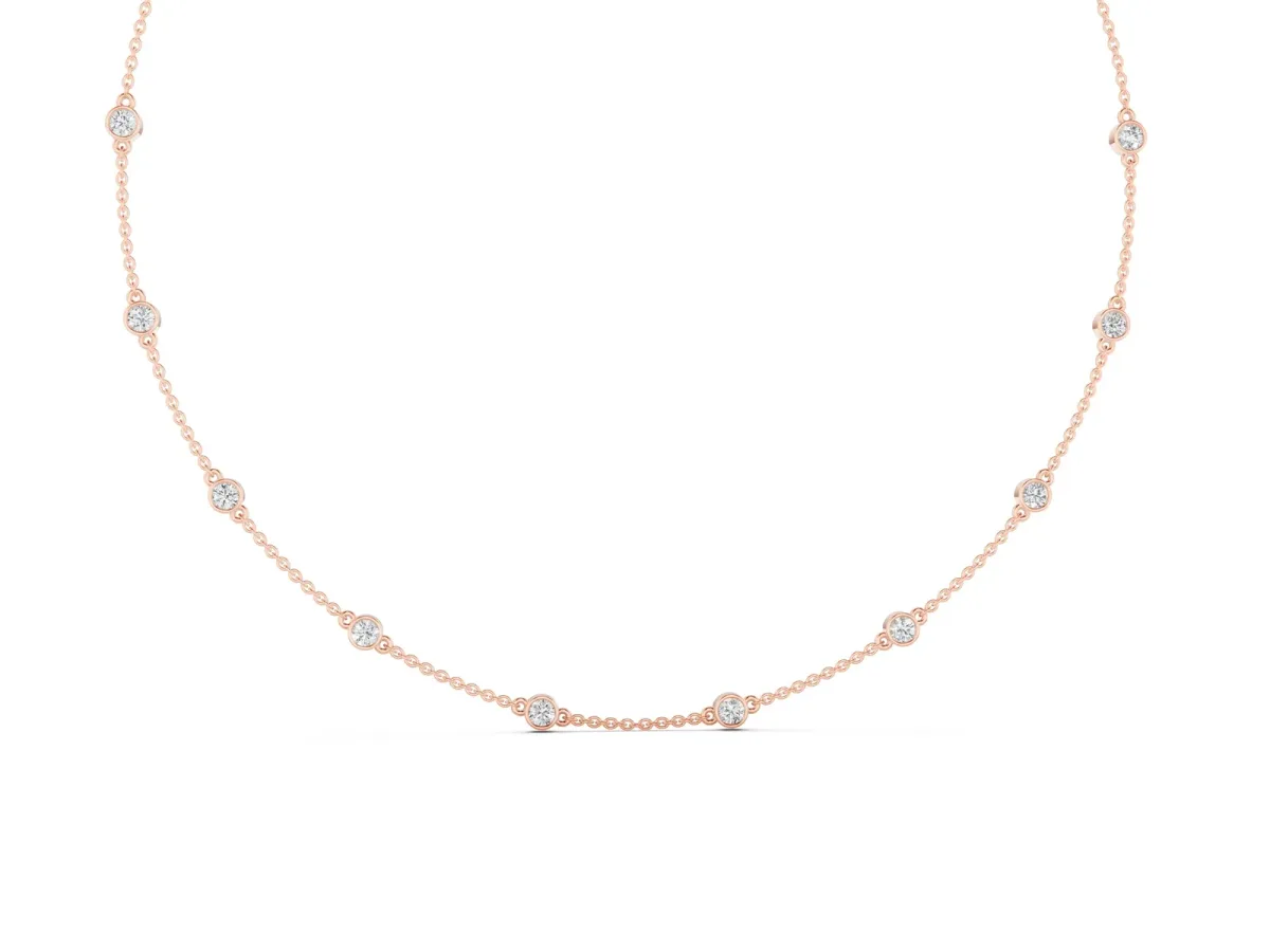 Bezel-Set Round Diamond Station Necklace Rose gold