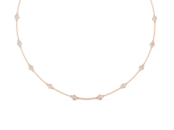 Bezel-Set Round Diamond Station Necklace Rose gold
