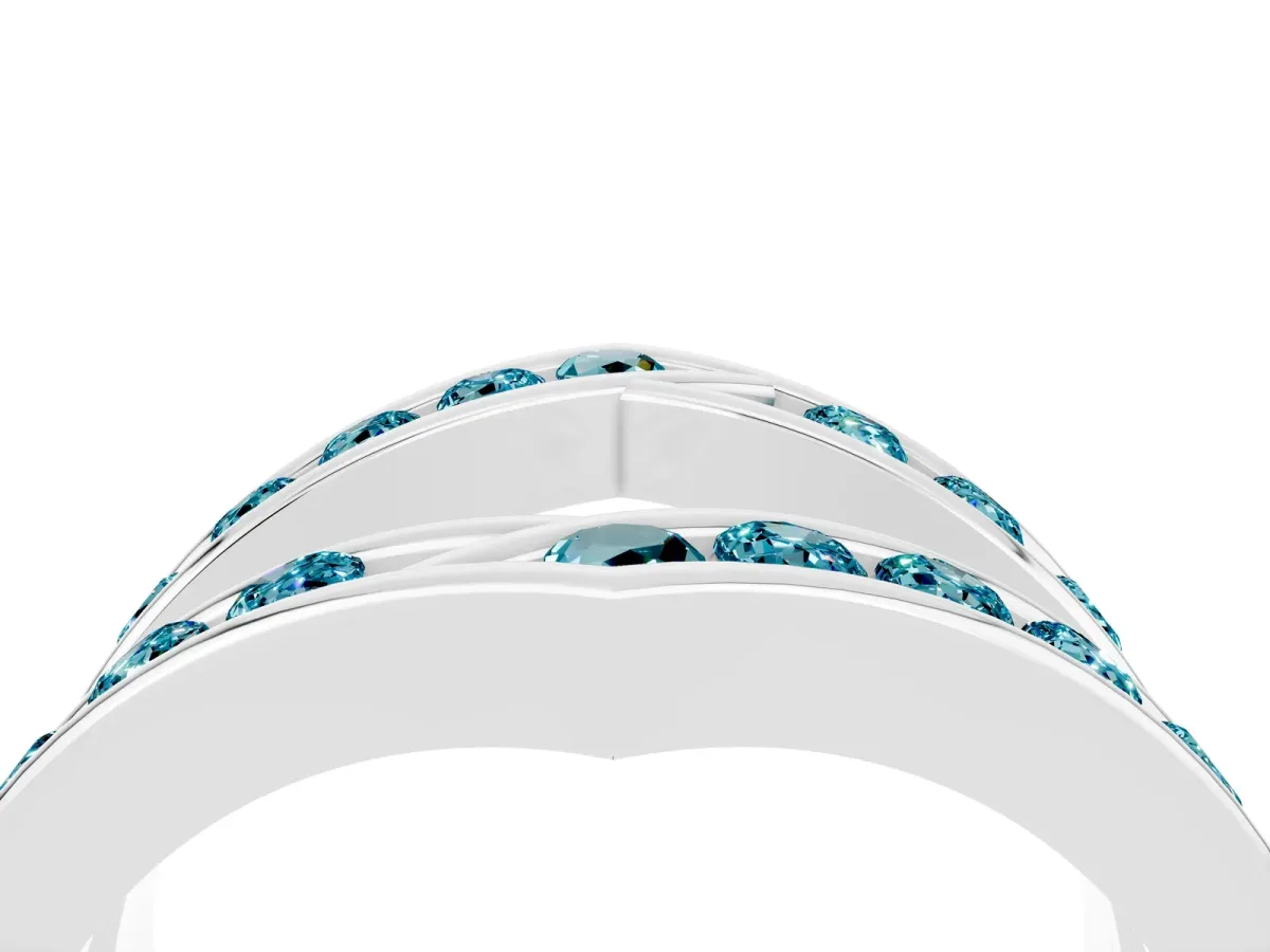 Round Blue Topaz Channel-Set Chevron Band Platinum