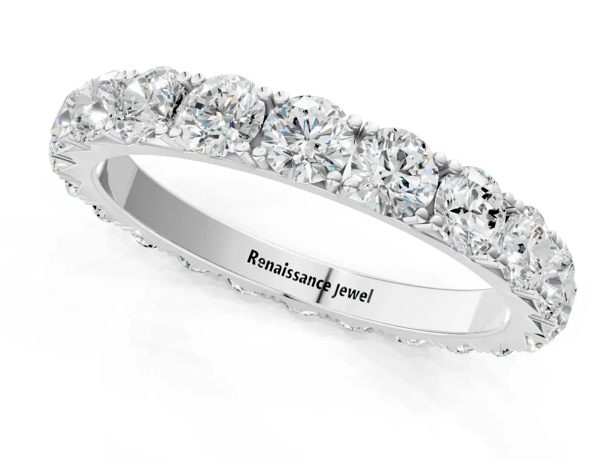 Round Diamond Eternity Band with Pavé Setting and Shared Prong White gold