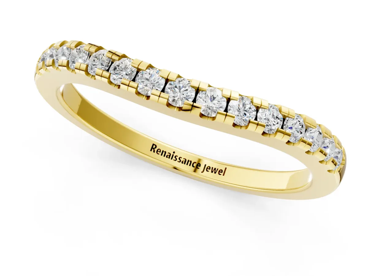 Pavé Round Diamond Curved Band with Shared Prong Setting Yellow gold
