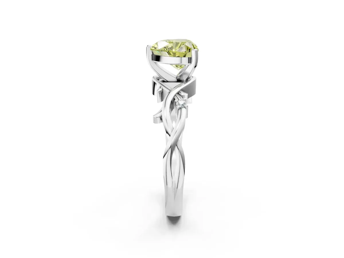 Fancy Yellow Heart Cut Diamond Solitaire Ring with Twisted Band and Prong Setting Silver