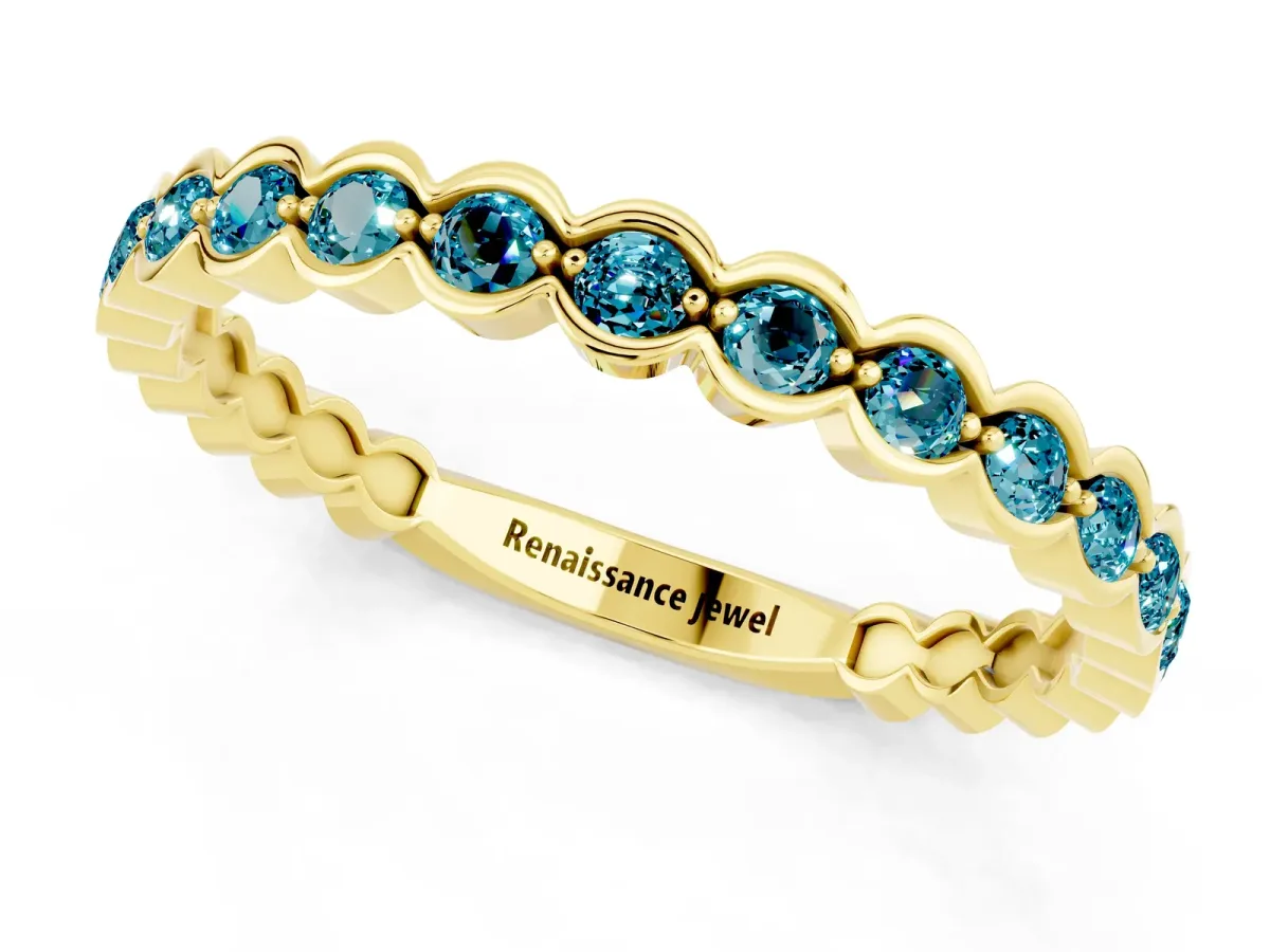 Round Blue Topaz Bezel Set Eternity Band Yellow gold