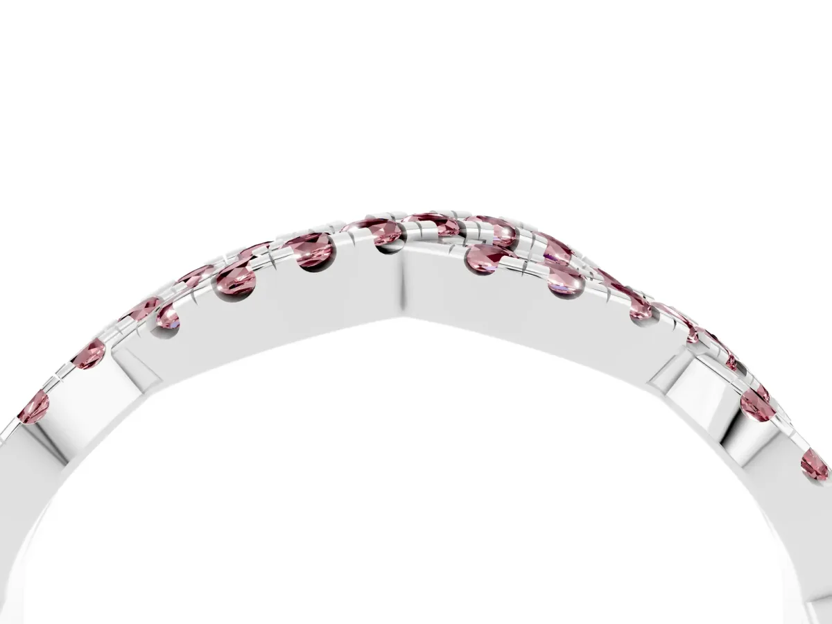 Round Morganite Twisted Eternity Band with Pavé and Shared Prong Setting White gold