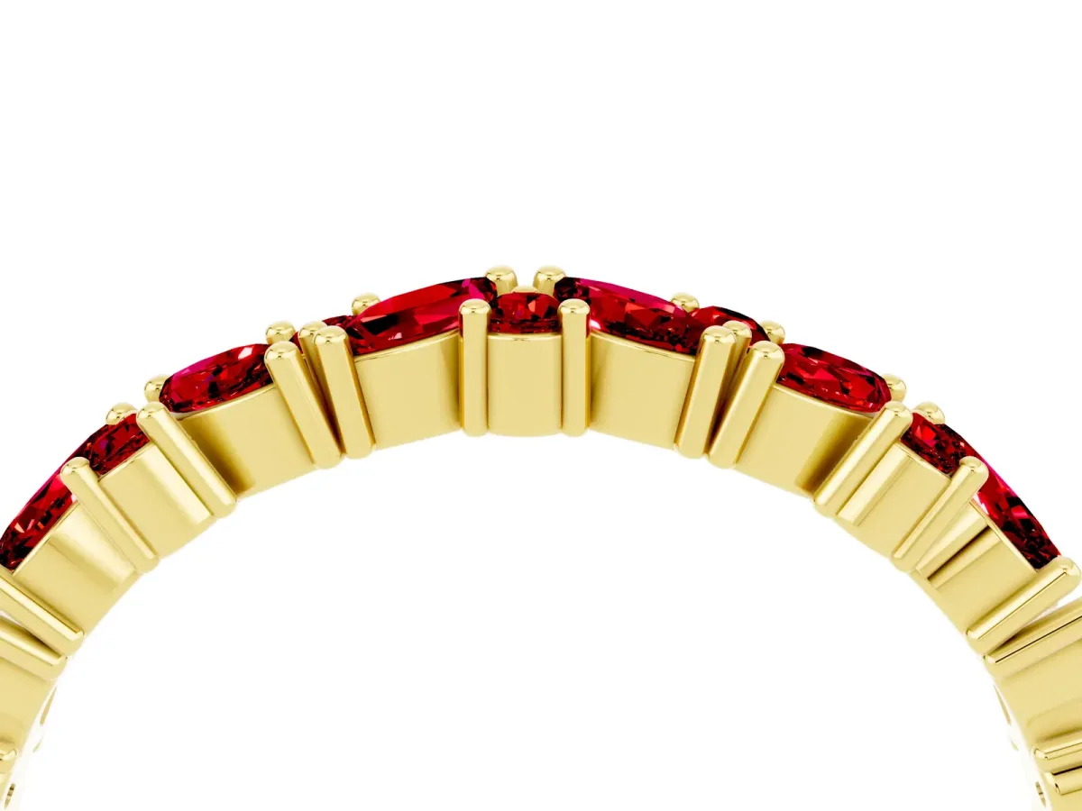 Marquise and Round Ruby Vine Eternity Band with Prong Setting Yellow gold