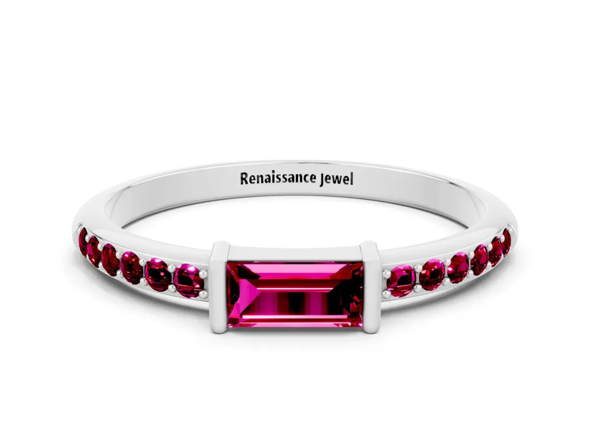 Baguette Garnet Pavé Band with Bar Setting Platinum