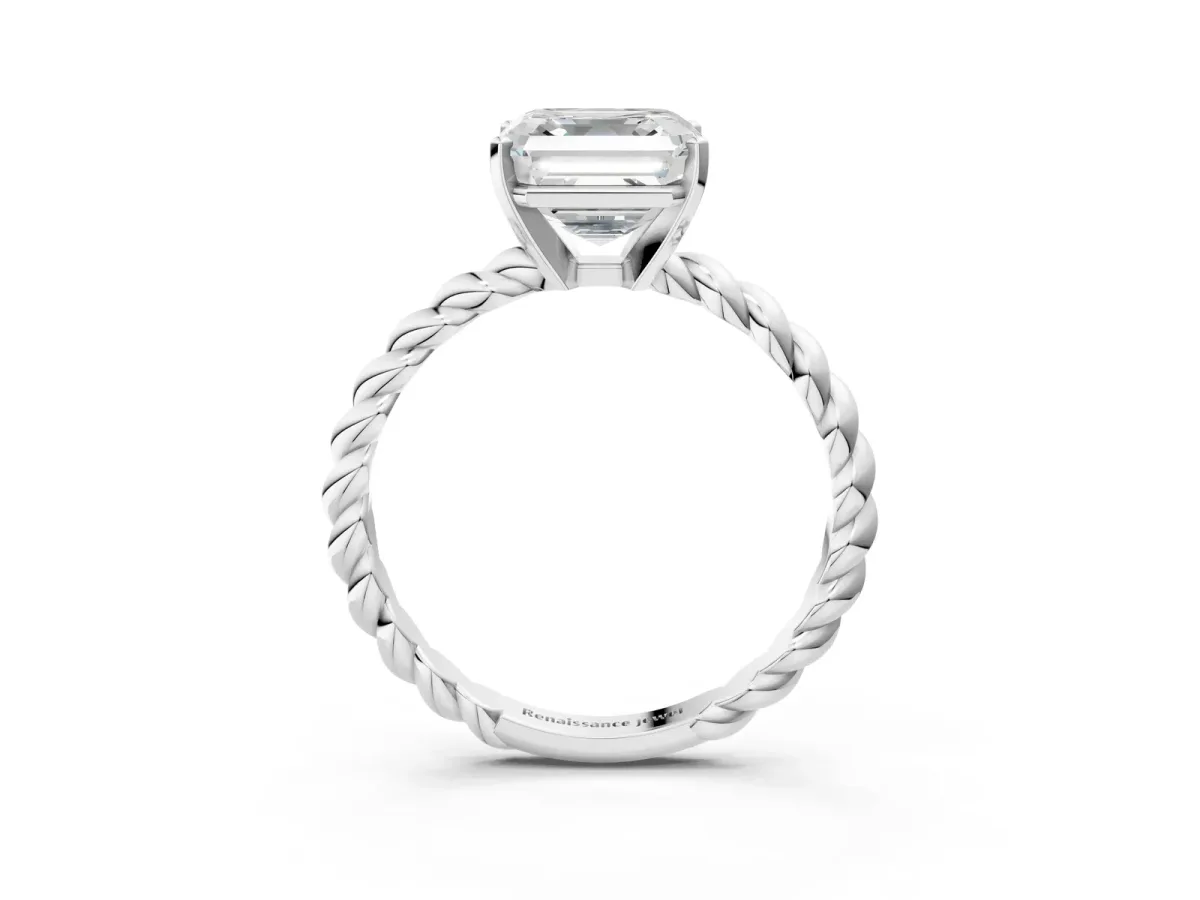 Asscher Cut Cut Solitaire Twisted Band with Four-Prong Setting Platinum