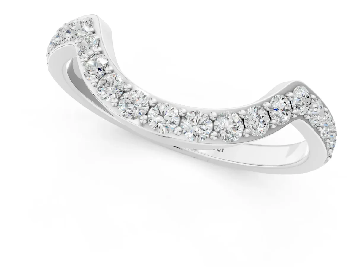Round Diamond Pavé Set Curved Band with U-Prong Setting Silver