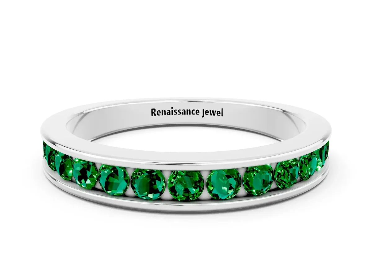 Channel Set Round Emerald Eternity Band Silver