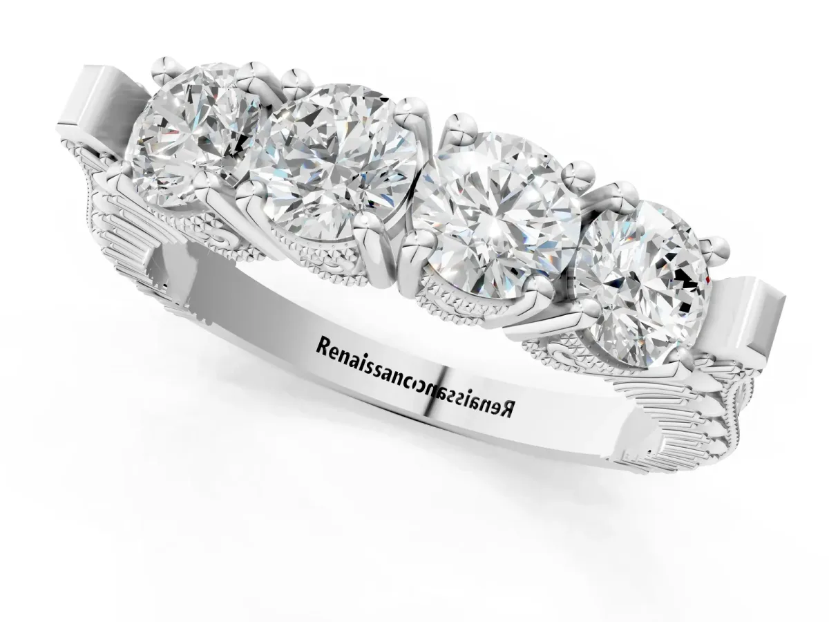 Five-Stone Round Diamond Shared Prong Milgrain Band Silver