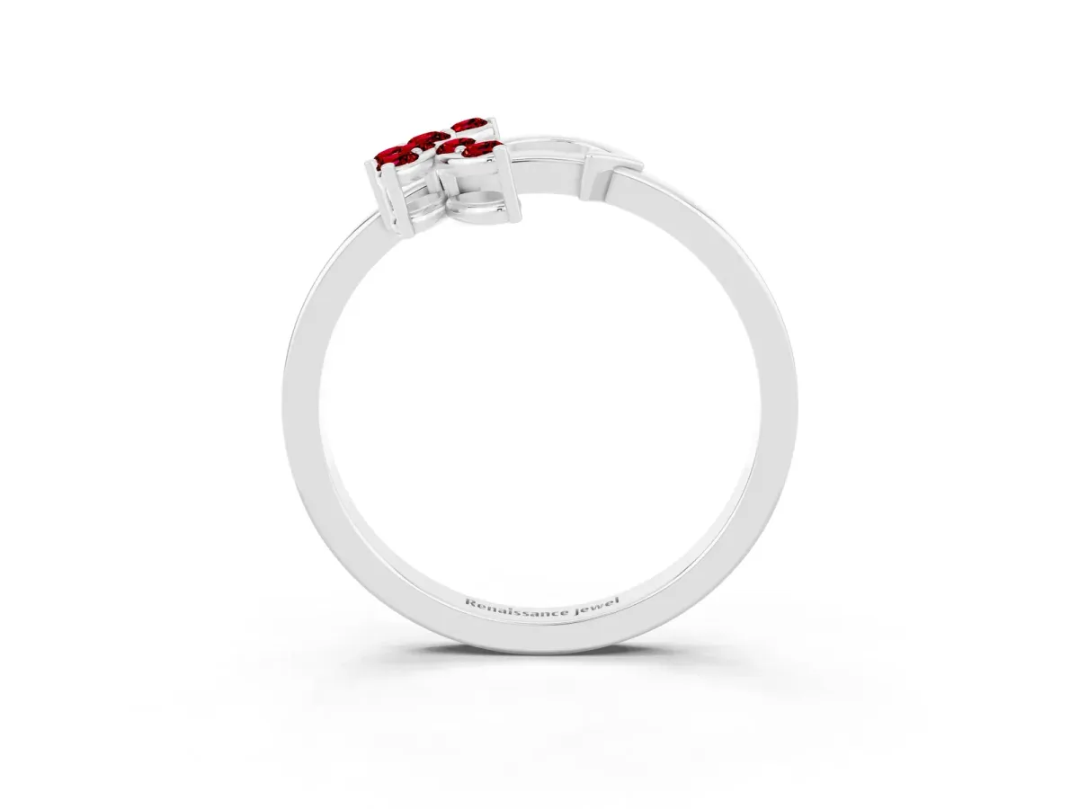 Marquise Ruby Cluster Bypass Ring with Prong Setting Platinum
