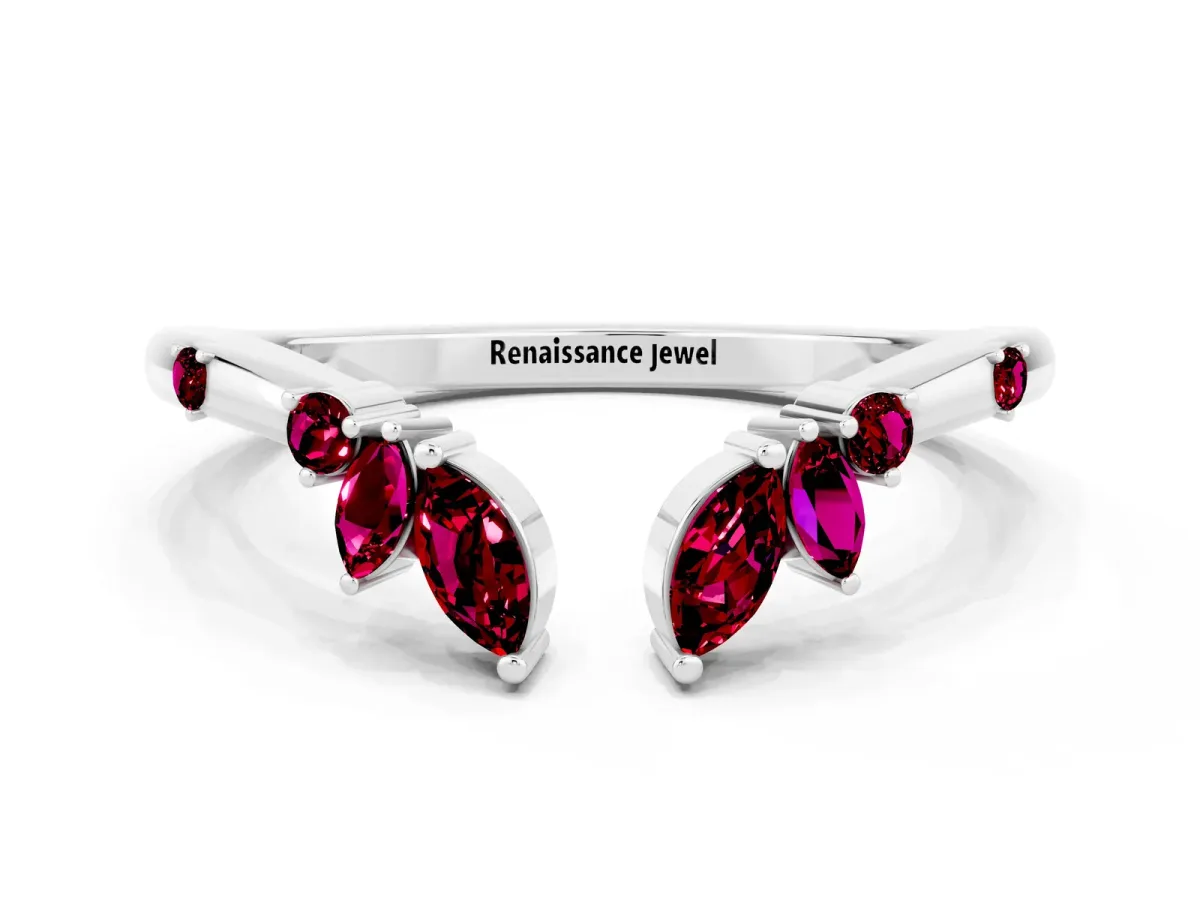 Open Marquise Cluster Garnet Band with Prong Setting Silver