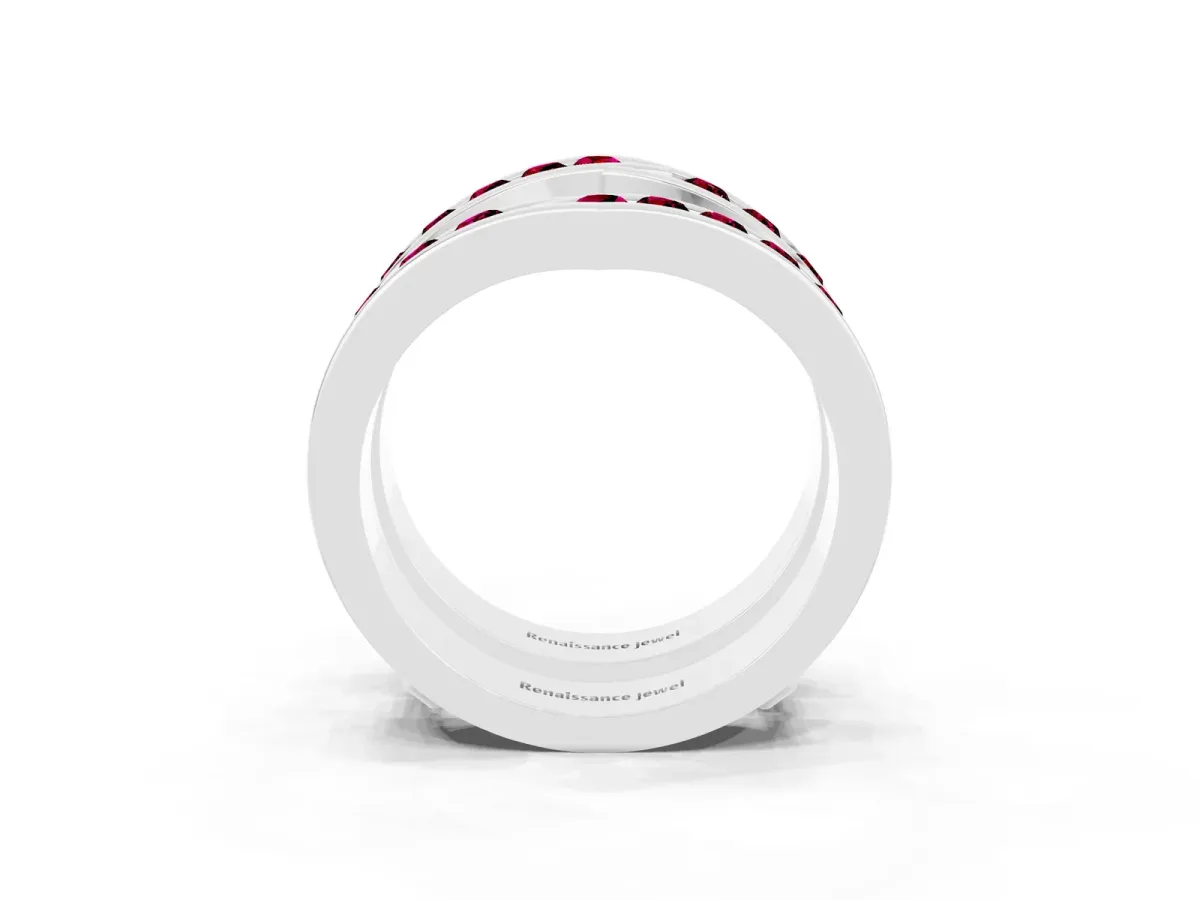 Round Garnet Channel-Set Chevron Band Platinum